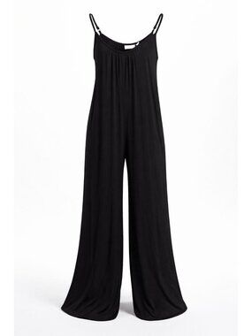 Black Wide Leg Spaghetti Strap Jumpsuit Romper with Pockets Women's Small